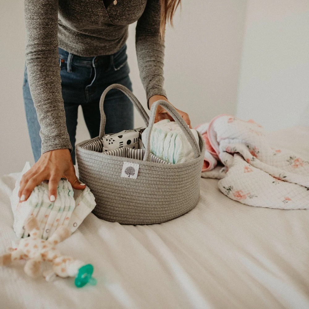Diaper Caddy- Parker Baby Co. Gray Rope